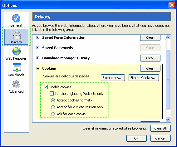 menu in Mozilla