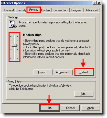 Internet Options Default